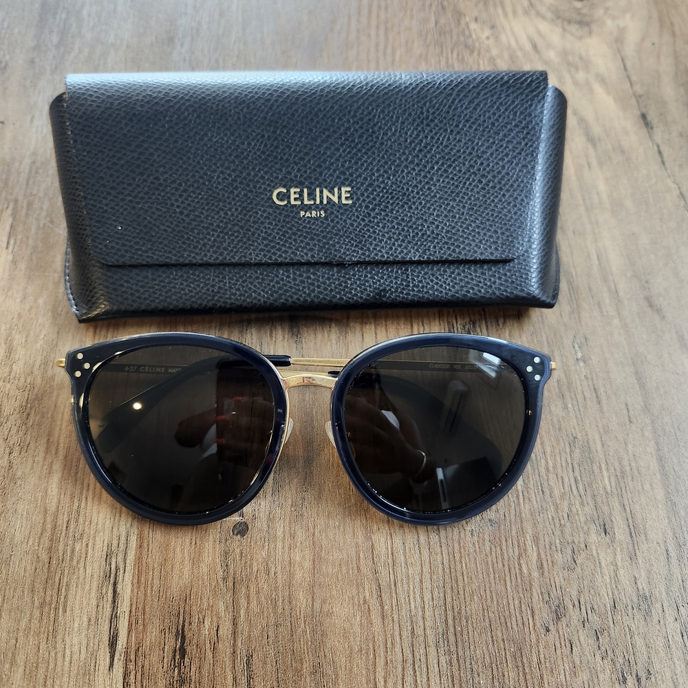 Celine Navy Round Sunglasses with Gold Bridge